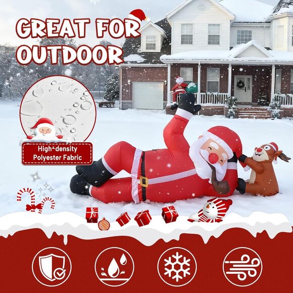 ⚡8FT Christmas Inflatable Lying Santa Reindeer Outdoor Roof Indoor Decoration - Picture 5 of 7